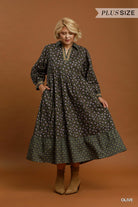 Umgee Plus Floral Mix Media Print Midi Dress Olive-Curvy/Plus Dresses-Umgee-Deja Nu Boutique, Women's Fashion Boutique in Lampasas, Texas