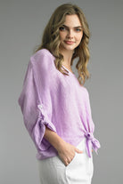 Tempo Paris Lavender Linen Tie Front Top-shirts-Tempo Paris-Deja Nu Boutique, Women's Fashion Boutique in Lampasas, Texas