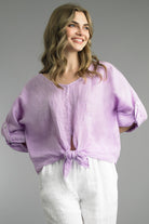 Tempo Paris Lavender Linen Tie Front Top-shirts-Tempo Paris-Deja Nu Boutique, Women's Fashion Boutique in Lampasas, Texas