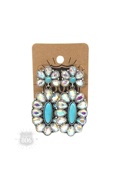 806 By Pink Panache AB Rhinestone Concho Turquoise Earring-Earrings-806 By Pink Panache-Deja Nu Boutique, Women's Fashion Boutique in Lampasas, Texas