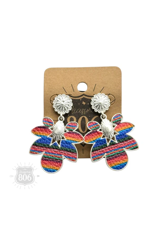 806 By Pink Panache Colorful Serape Flower Earring-Earrings-806 By Pink Panache-Deja Nu Boutique, Women's Fashion Boutique in Lampasas, Texas