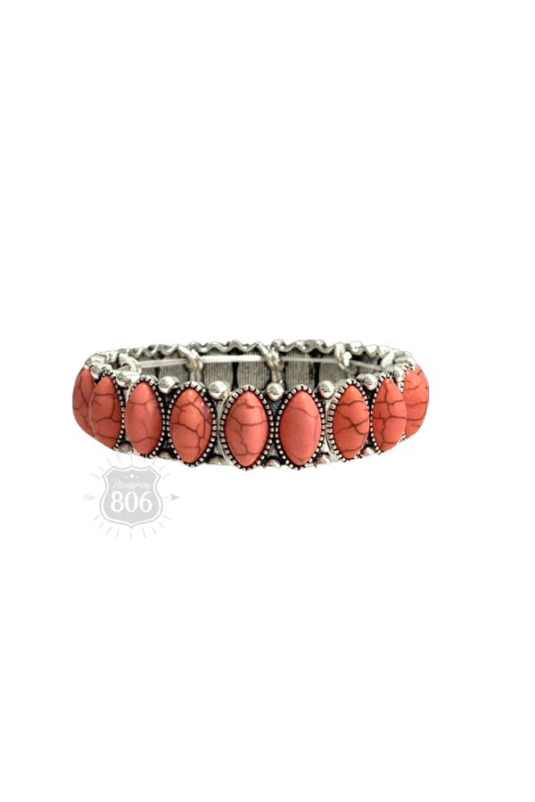 806 By Pink Panache Coral Stone Stretch Bracelet-Bracelets-806 By Pink Panache-Deja Nu Boutique, Women's Fashion Boutique in Lampasas, Texas