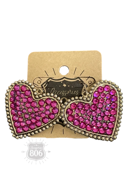 806 By Pink Panache Fuchsia Rhinestone Heart Earring-Earrings-806 By Pink Panache-Deja Nu Boutique, Women's Fashion Boutique in Lampasas, Texas