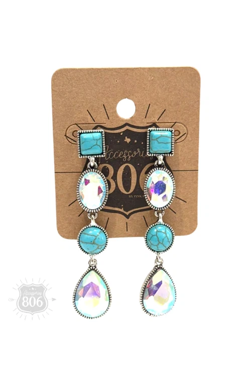 806 By Pink Panache Turquoise Rhinestone Drop Earring-Earrings-806 By Pink Panache-Deja Nu Boutique, Women's Fashion Boutique in Lampasas, Texas