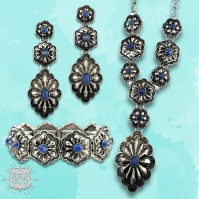 806 By Pink Panache Western Stamped Denim Stone Concho Bracelet-Bracelets-806 By Pink Panache-Deja Nu Boutique, Women's Fashion Boutique in Lampasas, Texas