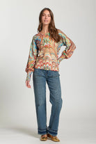 APNY Abstract Marble Printed Puff Sleeve Pullover in Apricot Multi-Tops-APNY-Deja Nu Boutique, Women's Fashion Boutique in Lampasas, Texas