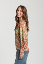 APNY Abstract Marble Printed Puff Sleeve Pullover in Apricot Multi-Tops-APNY-Deja Nu Boutique, Women's Fashion Boutique in Lampasas, Texas
