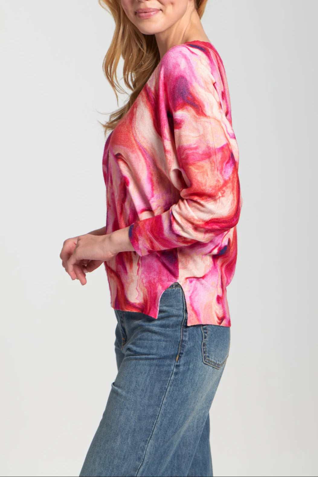 APNY Berry Marble Printed V-Neck Pullover-Sweaters-APNY-Deja Nu Boutique, Women's Fashion Boutique in Lampasas, Texas