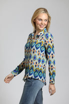 APNY Colorful Geometric Stripe - Button Up With Roll Up Sleeve-shirts-APNY-Deja Nu Boutique, Women's Fashion Boutique in Lampasas, Texas