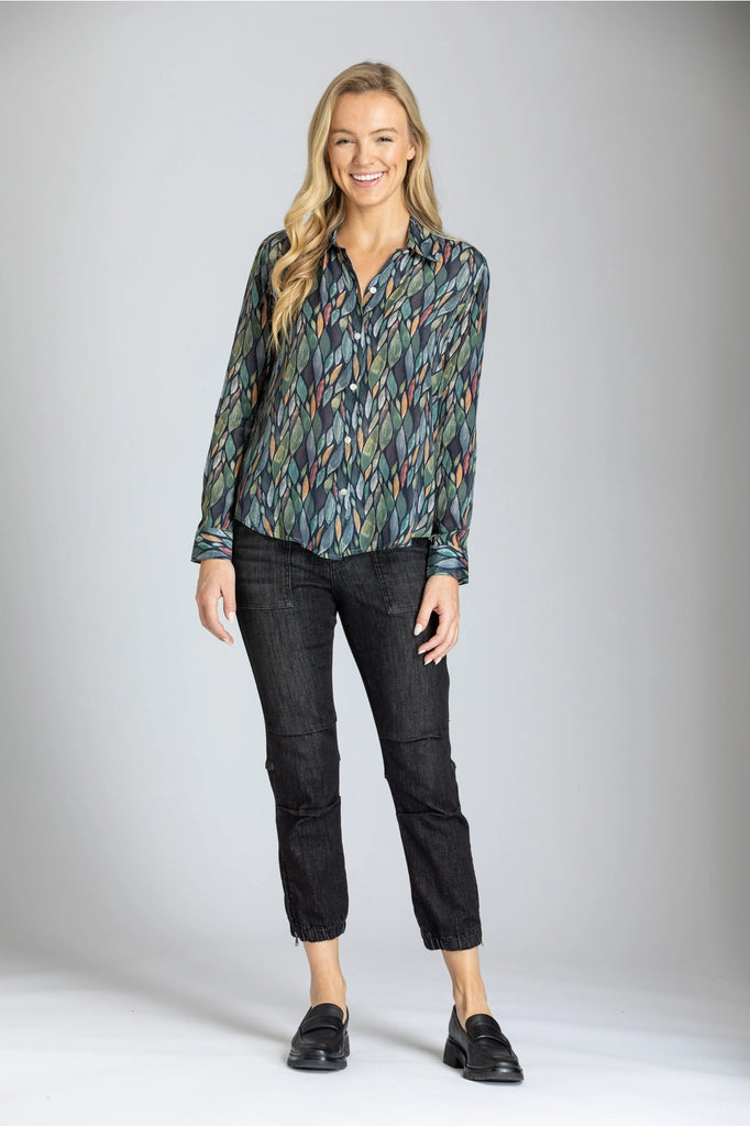 APNY Glass Tiles Multi Color Print Button-Up Top With Roll Tab Sleeve-Tops-APNY-Deja Nu Boutique, Women's Fashion Boutique in Lampasas, Texas