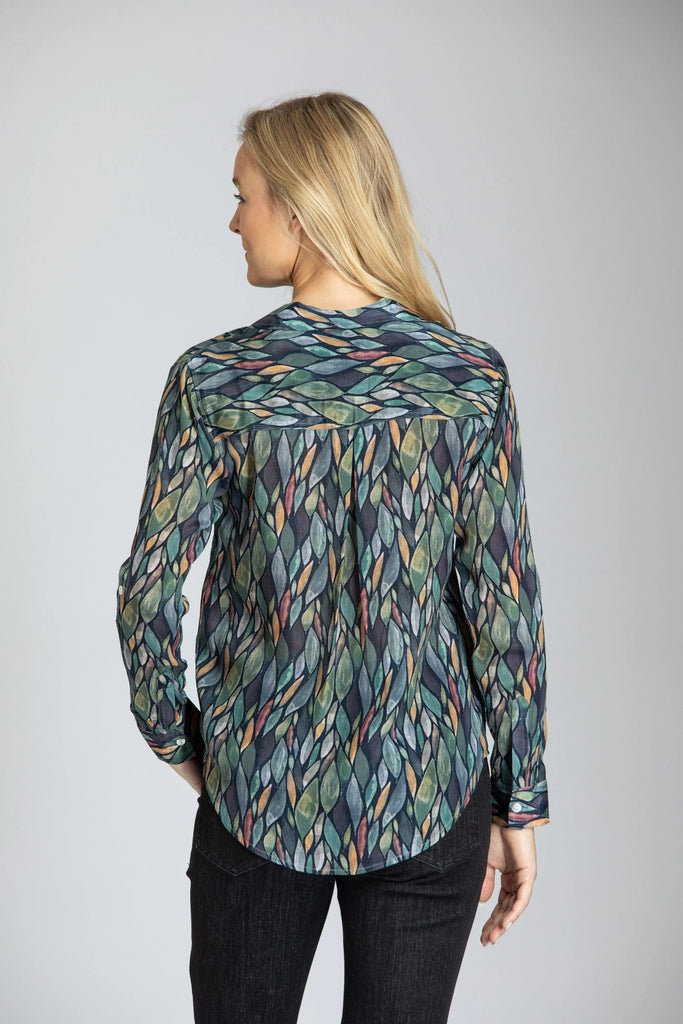APNY Glass Tiles Multi Color Print Button-Up Top With Roll Tab Sleeve-Tops-APNY-Deja Nu Boutique, Women's Fashion Boutique in Lampasas, Texas
