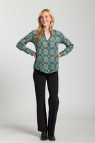 APNY Green Floral Button-Up Blouse with Roll-Up Sleeves-shirts-APNY-Deja Nu Boutique, Women's Fashion Boutique in Lampasas, Texas
