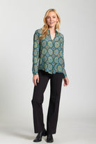 APNY Green Floral Button-Up Blouse with Roll-Up Sleeves-shirts-APNY-Deja Nu Boutique, Women's Fashion Boutique in Lampasas, Texas