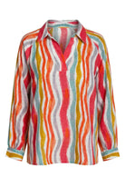 APNY Hibiscus Multi Stripe Half-Placket Pullover Blouse-Tops-APNY-Deja Nu Boutique, Women's Fashion Boutique in Lampasas, Texas