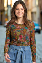 APNY Long Sleeve Mesh Top in Olive Multi A Sheer Floral Layering Tee-Tops-APNY-Deja Nu Boutique, Women's Fashion Boutique in Lampasas, Texas