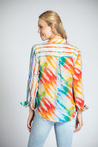 APNY Over The Rainbow Button-Up Top With Roll Tab Sleeve-Tops-APNY-Deja Nu Boutique, Women's Fashion Boutique in Lampasas, Texas