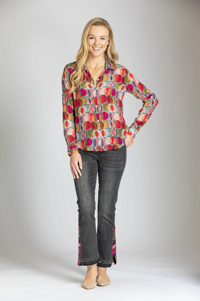 APNY Overlapping Red Circles Print Shirt-Tops-APNY-Deja Nu Boutique, Women's Fashion Boutique in Lampasas, Texas