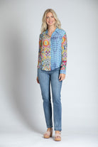 APNY Painted Tile Button-Front Shirt-Tops-APNY-Deja Nu Boutique, Women's Fashion Boutique in Lampasas, Texas