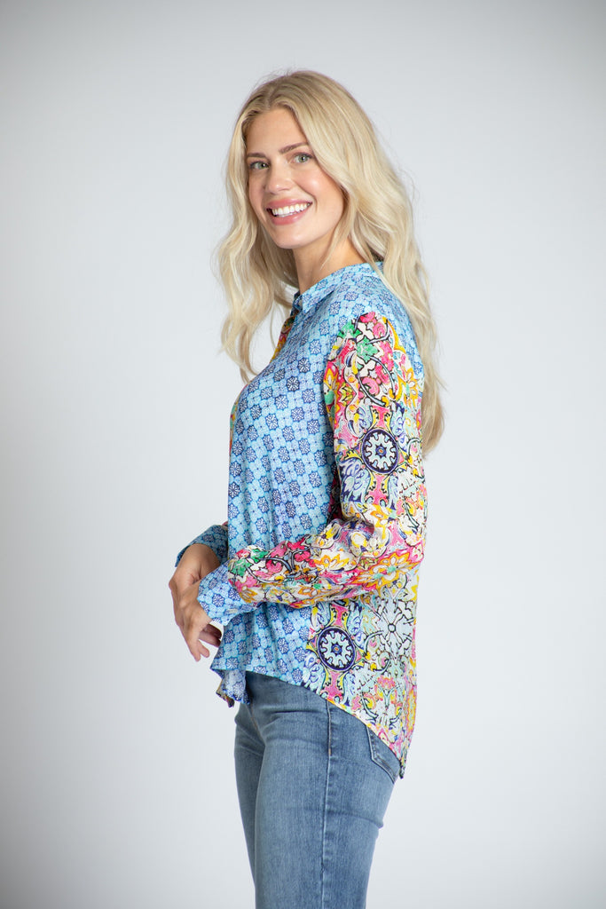 APNY Painted Tile Button-Front Shirt-Tops-APNY-Deja Nu Boutique, Women's Fashion Boutique in Lampasas, Texas