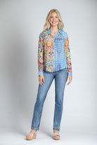 APNY Painted Tile Button-Front Shirt-Tops-APNY-Deja Nu Boutique, Women's Fashion Boutique in Lampasas, Texas