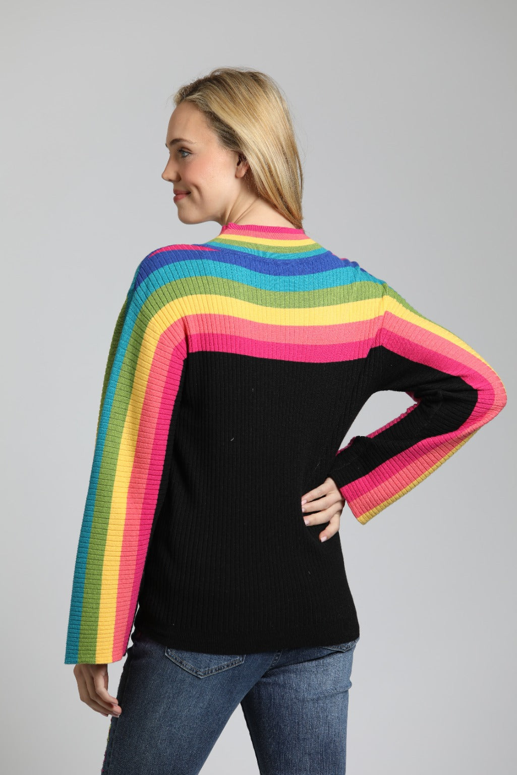 APNY Rainbow Stripe Funnel Neck Sweater-Sweaters-APNY-Deja Nu Boutique, Women's Fashion Boutique in Lampasas, Texas