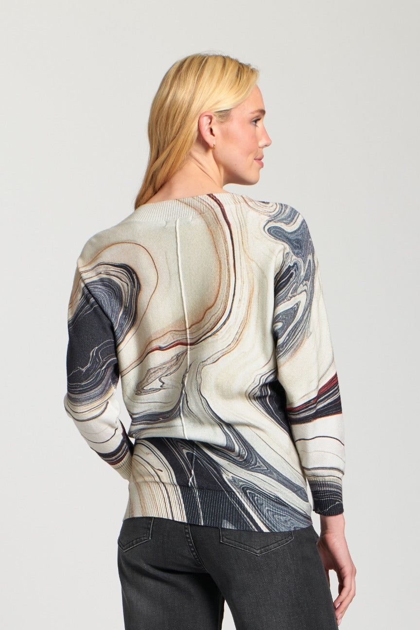 APNY Sunset Marble Printed V-Neck Pullover-Sweaters-APNY-Deja Nu Boutique, Women's Fashion Boutique in Lampasas, Texas