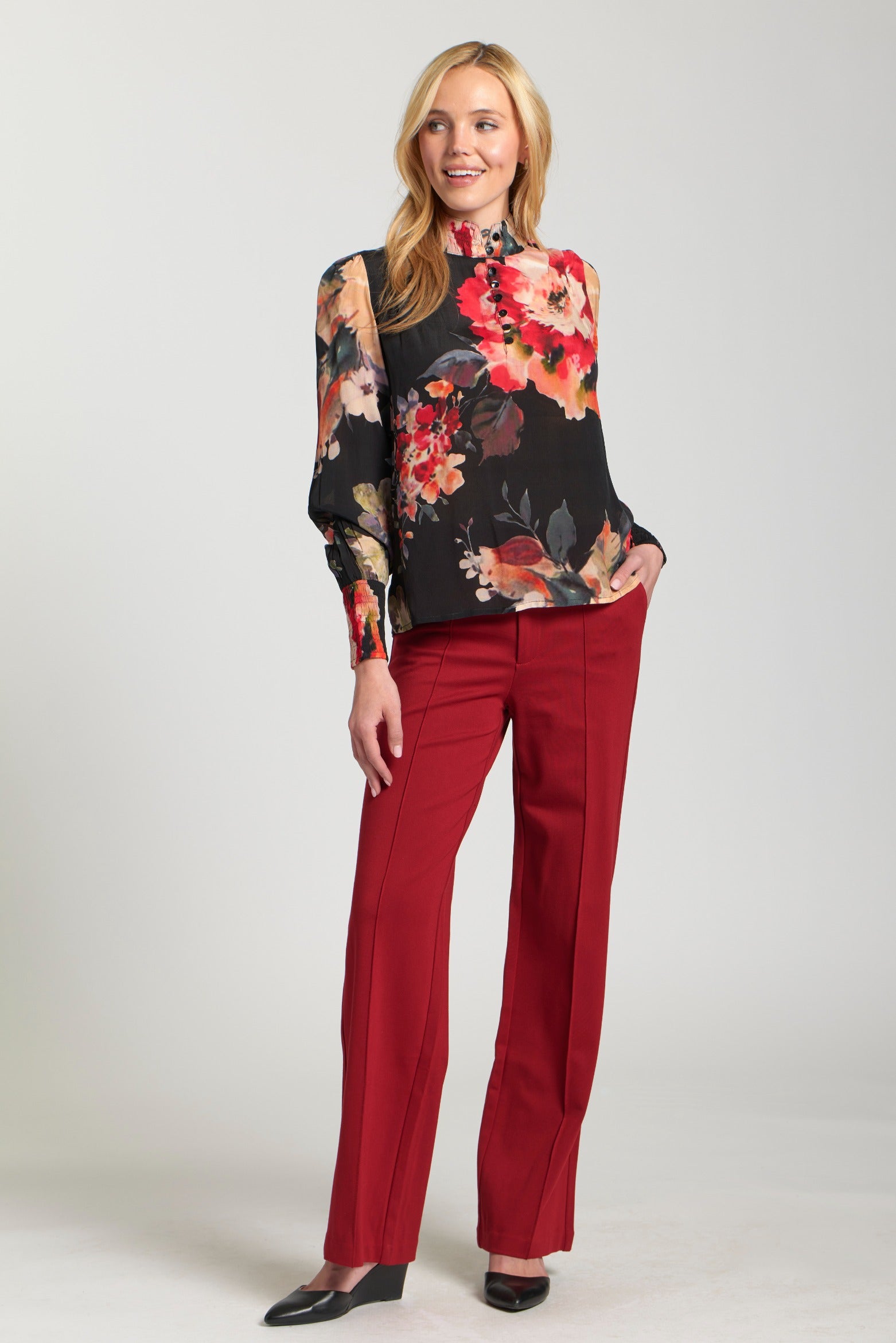 APNY Front Zip Pant with Pin Tucked Leg in Cherry Red-Bottoms-APNY-Deja Nu Boutique, Women's Fashion Boutique in Lampasas, Texas
