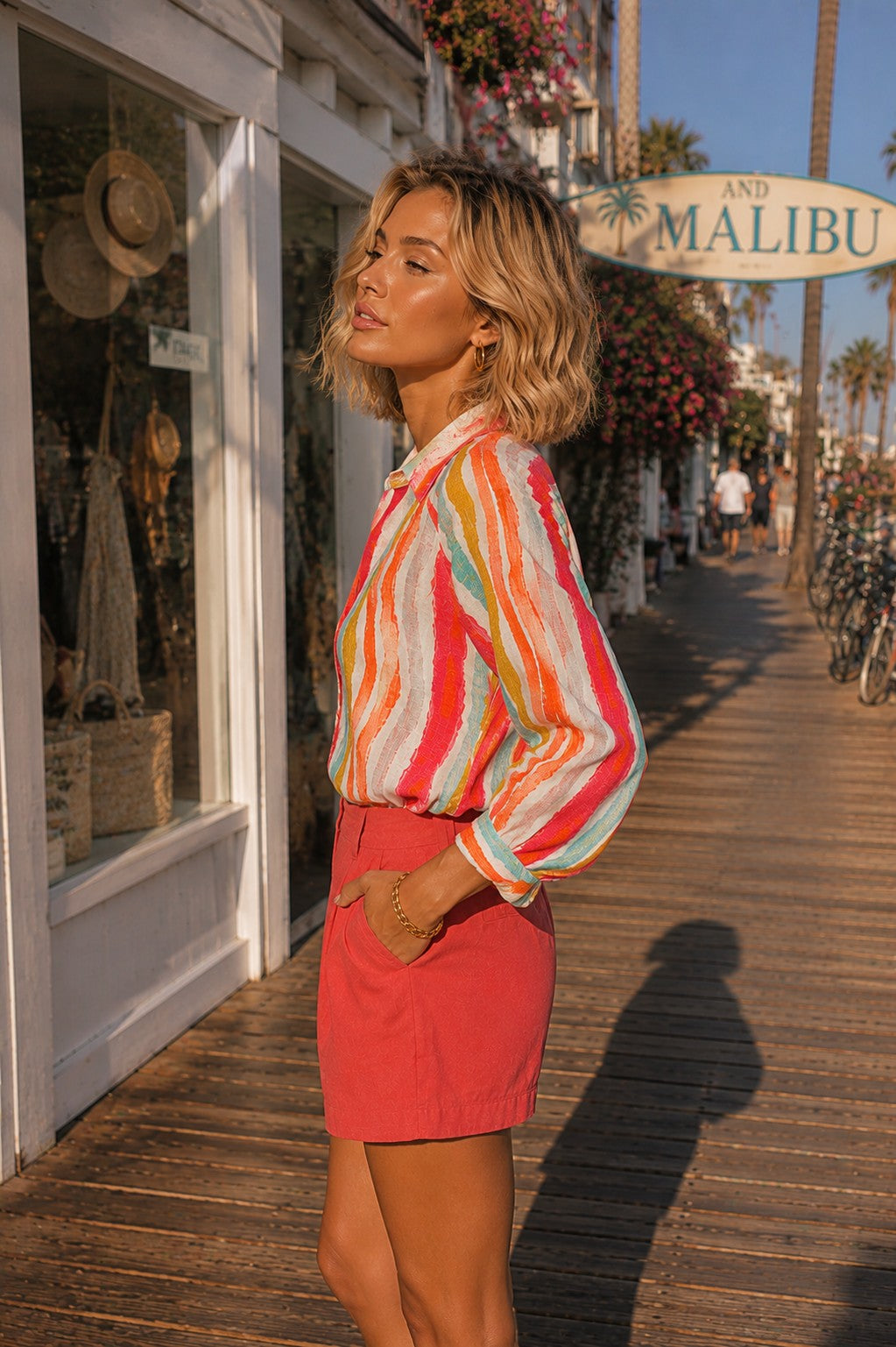 APNY Hibiscus Multi Stripe Half-Placket Pullover Blouse-Tops-APNY-Deja Nu Boutique, Women's Fashion Boutique in Lampasas, Texas