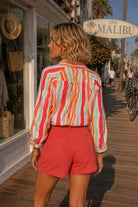 APNY Hibiscus Multi Stripe Half-Placket Pullover Blouse-Tops-APNY-Deja Nu Boutique, Women's Fashion Boutique in Lampasas, Texas