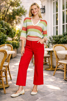 APNY Ribbed Stripe Polo Top Olive Multi-Tops-APNY-Deja Nu Boutique, Women's Fashion Boutique in Lampasas, Texas