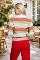 APNY Ribbed Stripe Polo Top Olive Multi-Tops-APNY-Deja Nu Boutique, Women's Fashion Boutique in Lampasas, Texas