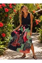 APNY V Neck Tank Long Dress in Red Multi-Tops-APNY-Deja Nu Boutique, Women's Fashion Boutique in Lampasas, Texas
