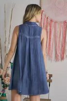 Adora Solid Denim Button Down Sleeveless Short Dress-Short Dresses-Adora-Deja Nu Boutique, Women's Fashion Boutique in Lampasas, Texas
