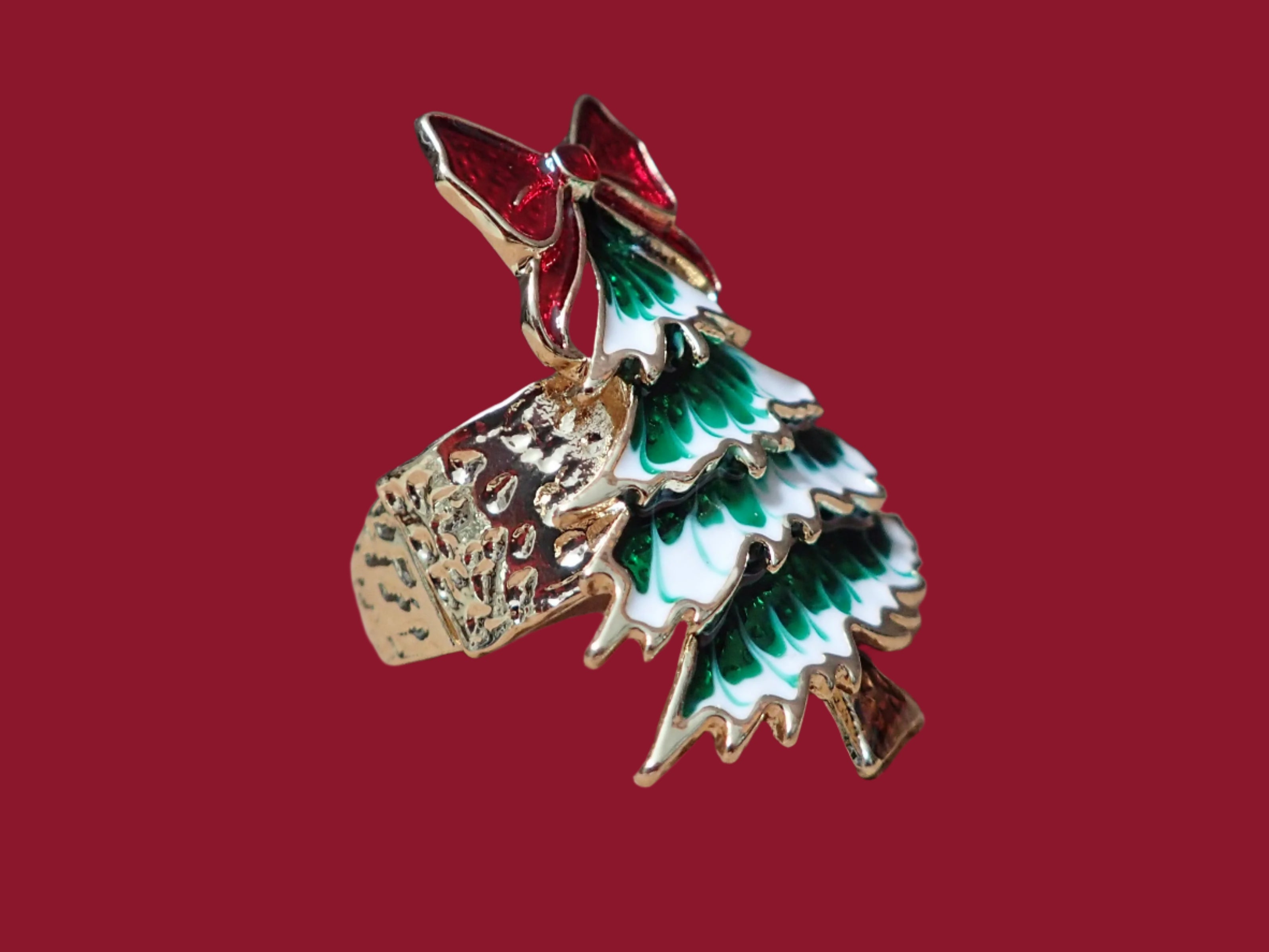 All That Glitterz Green Christmas Tree Statement Ring with Red Bow-Rings-All That Glitterz-Deja Nu Boutique, Women's Fashion Boutique in Lampasas, Texas