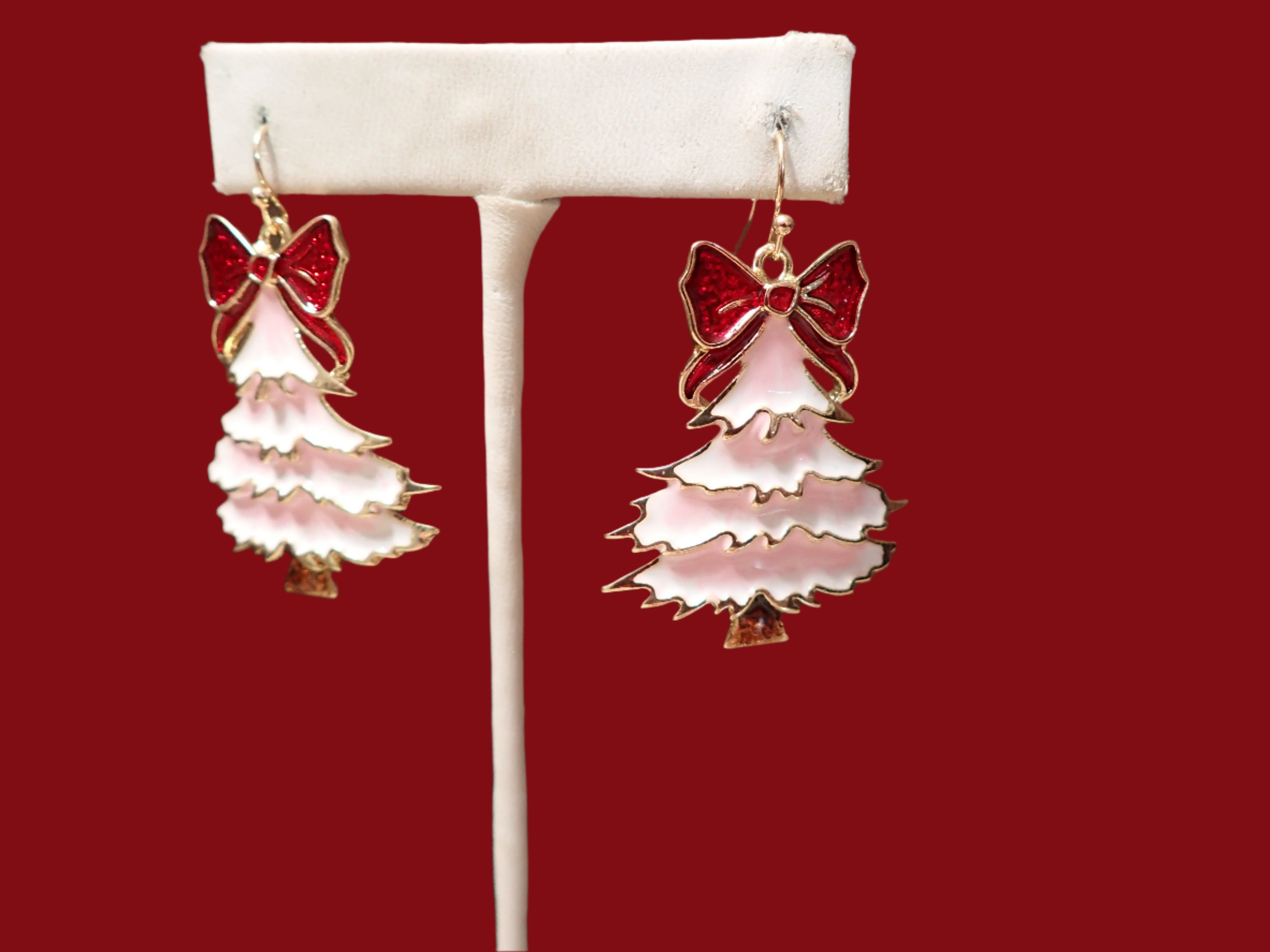 All That Glitterz Pink Enamel Christmas Tree Earrings with Red-Earrings-All That Glitterz-Deja Nu Boutique, Women's Fashion Boutique in Lampasas, Texas