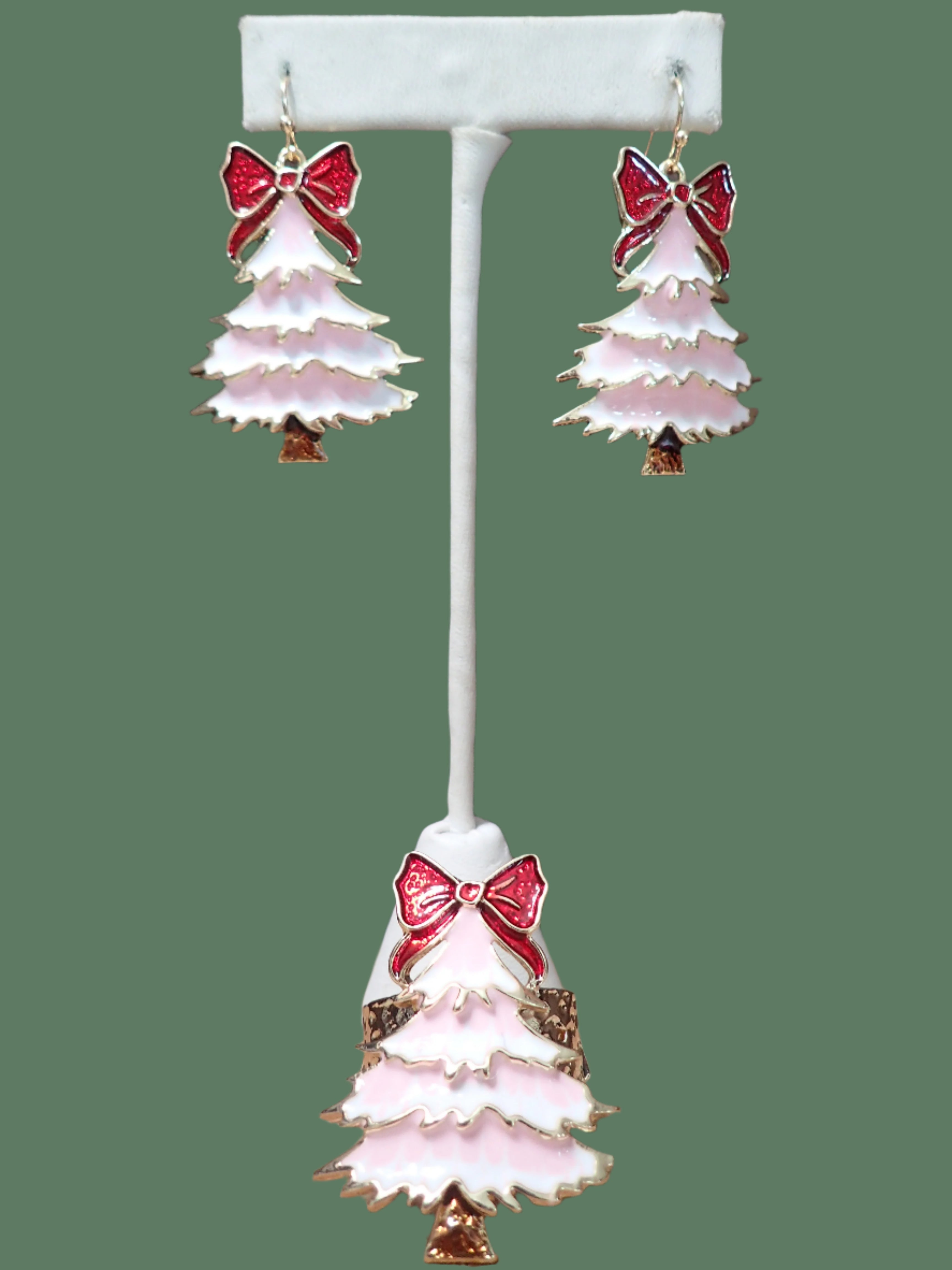 All That Glitterz Pink Enamel Christmas Tree Ring with Red Bow – Adjustable Holiday Jewelry-Rings-All That Glitterz-Deja Nu Boutique, Women's Fashion Boutique in Lampasas, Texas