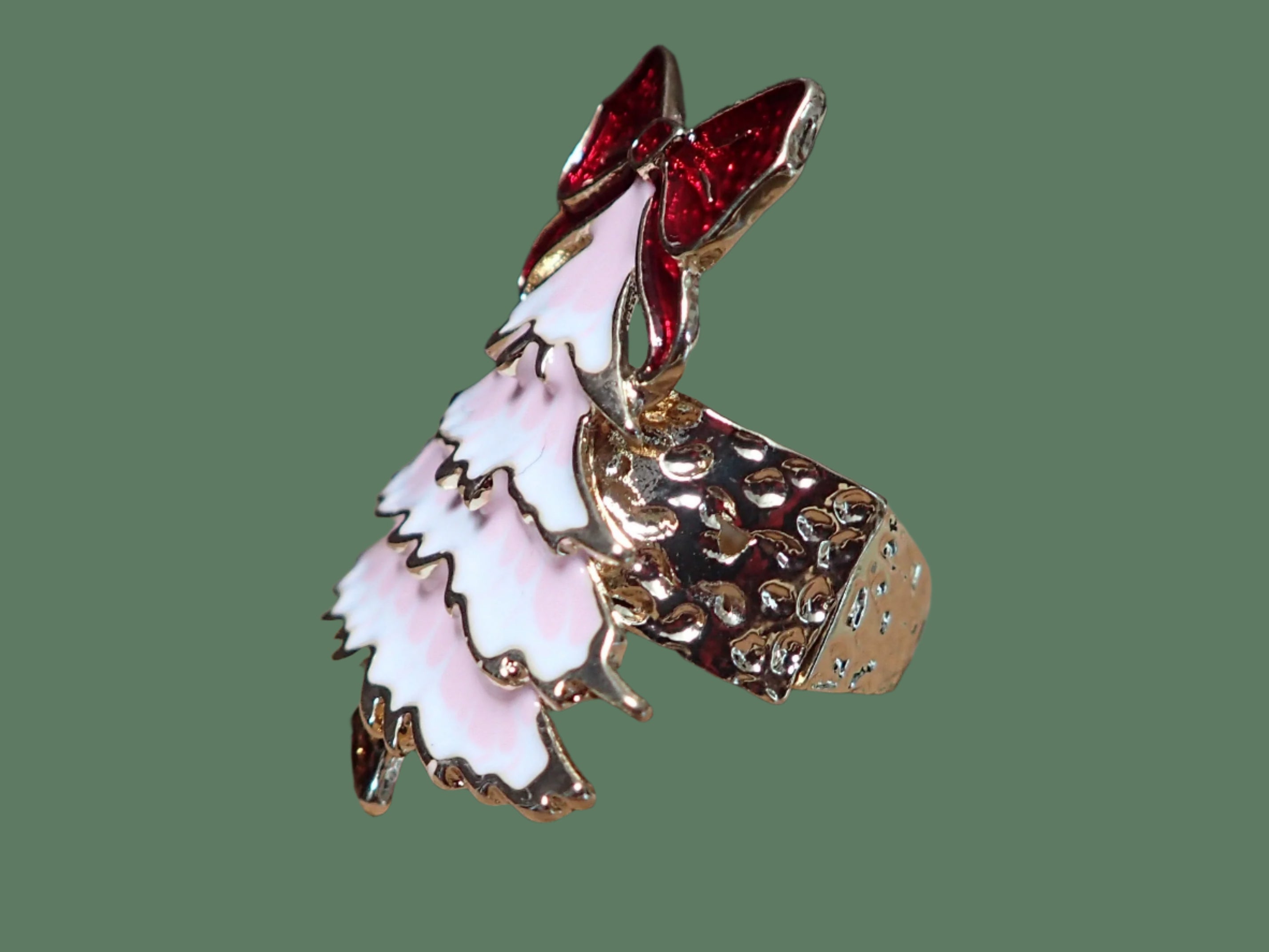 All That Glitterz Pink Enamel Christmas Tree Ring with Red Bow – Adjustable Holiday Jewelry-Rings-All That Glitterz-Deja Nu Boutique, Women's Fashion Boutique in Lampasas, Texas