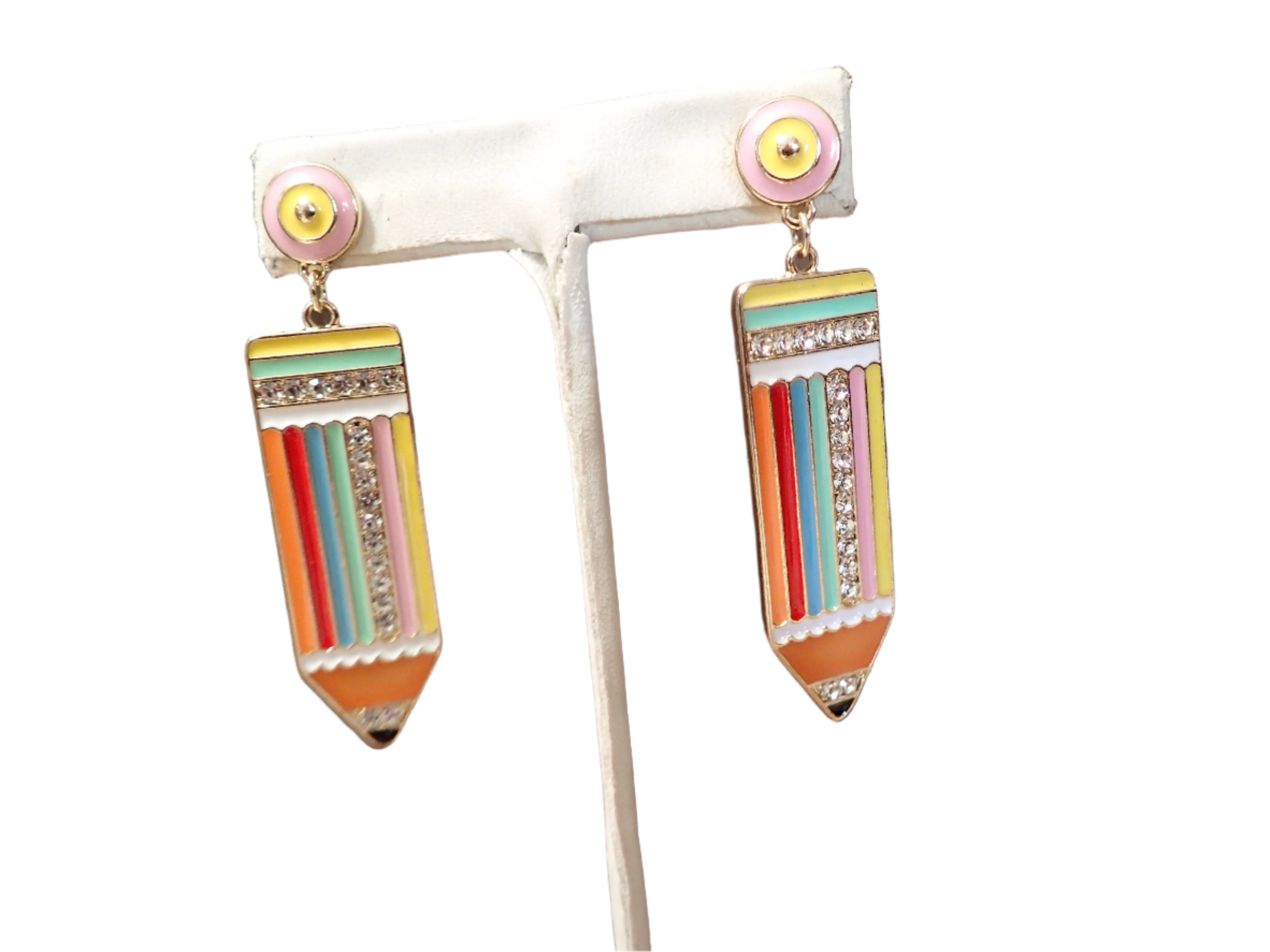 All That Glitterz Rainbow Pencil Dangle Earrings with Rhinestone Detail-Earrings-All That Glitterz-Deja Nu Boutique, Women's Fashion Boutique in Lampasas, Texas