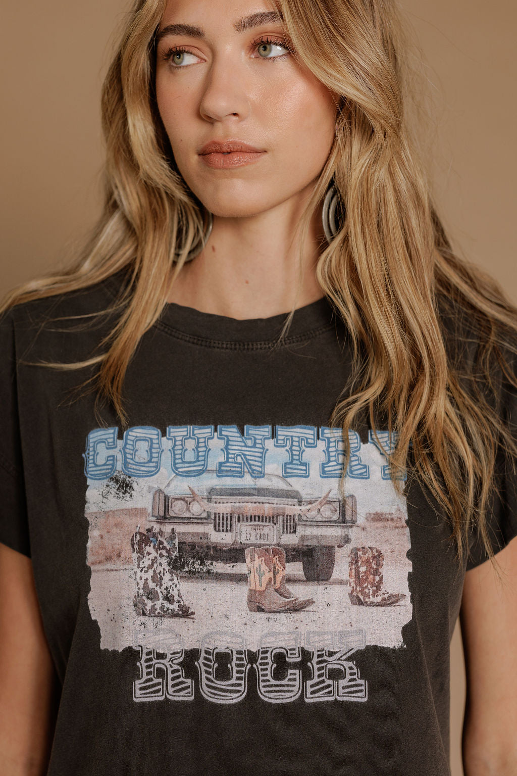 All Us Country Rock Rhinestone Hi-Low Tee – Vintage Black-T-Shirts-All Us-Deja Nu Boutique, Women's Fashion Boutique in Lampasas, Texas
