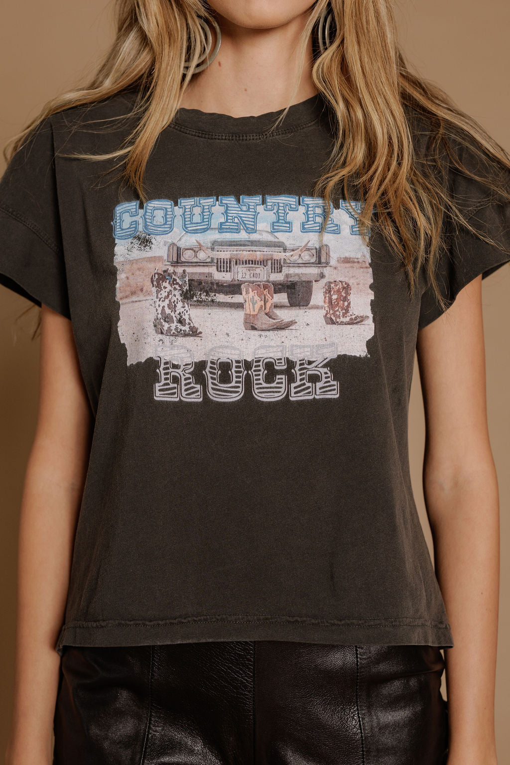 All Us Country Rock Rhinestone Hi-Low Tee – Vintage Black-T-Shirts-All Us-Deja Nu Boutique, Women's Fashion Boutique in Lampasas, Texas