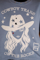 All Us Cowboy Tears Boy Tee In Dusty Blue Graphic Western T-Shirt-Tops-All Us-Deja Nu Boutique, Women's Fashion Boutique in Lampasas, Texas