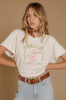 All Us Cowgirl Cocktail Club Rhinestone Hi-Low Tee in Natural-Graphic Tees-All Us-Deja Nu Boutique, Women's Fashion Boutique in Lampasas, Texas