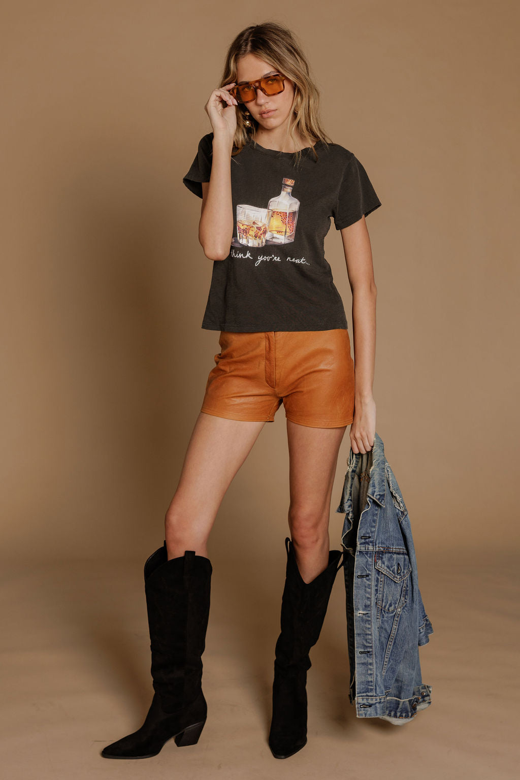 All Us I Think You're Neat Rhinestone Slim Tee in Vintage Black-Graphic Tees-All Us-Deja Nu Boutique, Women's Fashion Boutique in Lampasas, Texas