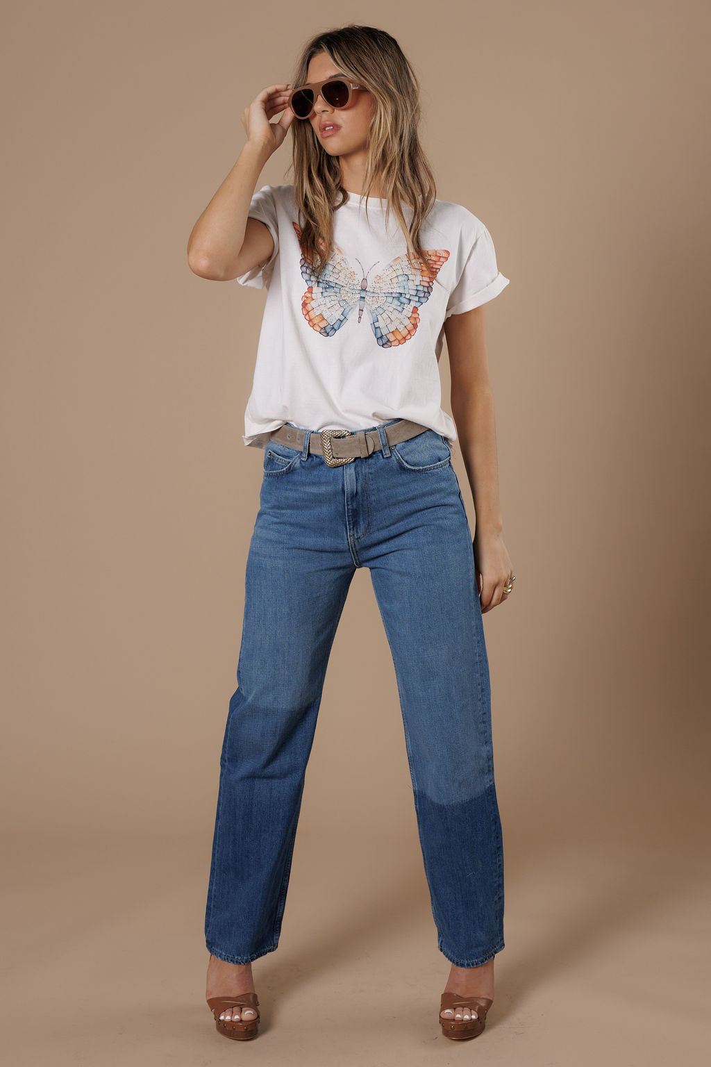 All Us Mosaic Butterfly Boy Tee A Cream Rhinestone Graphic T-Shirt-Tops-All Us-Deja Nu Boutique, Women's Fashion Boutique in Lampasas, Texas