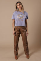 All Us Wild Kisses Wide Boy Tee in Lavender Rhinestone Leopard Lips Graphic-Tops-All Us-Deja Nu Boutique, Women's Fashion Boutique in Lampasas, Texas