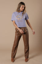 All Us Wild Kisses Wide Boy Tee in Lavender Rhinestone Leopard Lips Graphic-Tops-All Us-Deja Nu Boutique, Women's Fashion Boutique in Lampasas, Texas