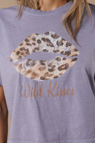 All Us Wild Kisses Wide Boy Tee in Lavender Rhinestone Leopard Lips Graphic-Tops-All Us-Deja Nu Boutique, Women's Fashion Boutique in Lampasas, Texas