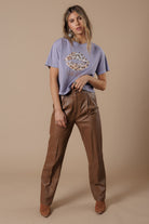 All Us Wild Kisses Wide Boy Tee in Lavender Rhinestone Leopard Lips Graphic-Tops-All Us-Deja Nu Boutique, Women's Fashion Boutique in Lampasas, Texas