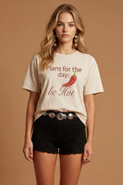All Us “Be Hot” Rhinestone Natural Graphic Tee-Graphic Tees-All Us-Deja Nu Boutique, Women's Fashion Boutique in Lampasas, Texas