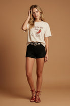 All Us “Be Hot” Rhinestone Natural Graphic Tee-Graphic Tees-All Us-Deja Nu Boutique, Women's Fashion Boutique in Lampasas, Texas